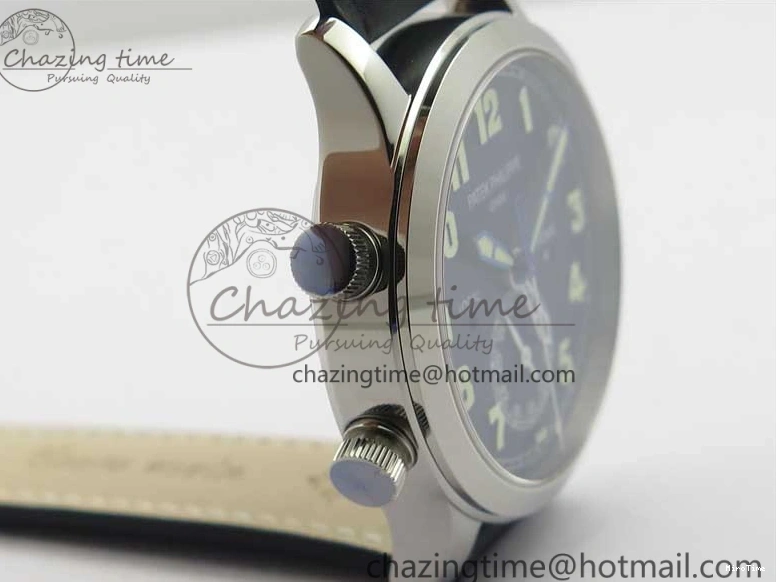 MIROTIME 0120 Practical Calatrava 5524 Pilot Travel Time SS GRF Blue Dial on Black Leather Strap A324 V 7107